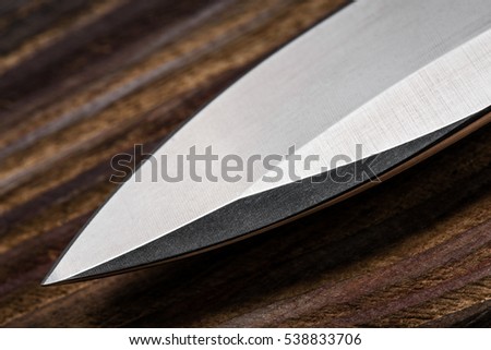A sharp knife`s blade. Everyday carry knife. Stainless steel pocketknife