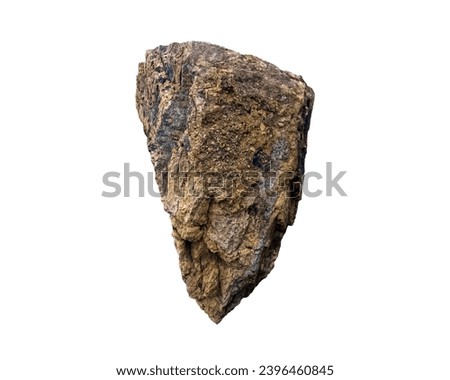 Sharp levitating block of rocky stone isolated on white background
