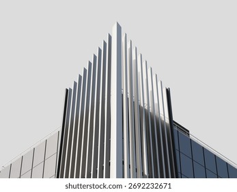 Sharp lines of a modern skyscraper with geometric patterns.