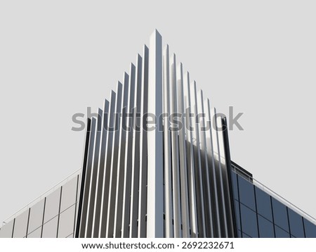 Sharp lines of a modern skyscraper with geometric patterns.