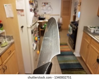 Sharp Metal Knife In Kitchen First Person Perspective