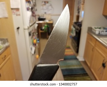 Sharp Metal Knife In Kitchen First Person Perspective