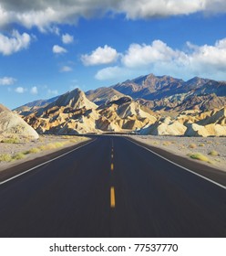 Sharp On The Road, Crossing Death Valley In California. A Trip To The High Speed