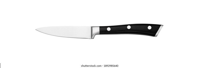 Sharp paring knife isolated on whited, high quality stainless steel, plastic handle