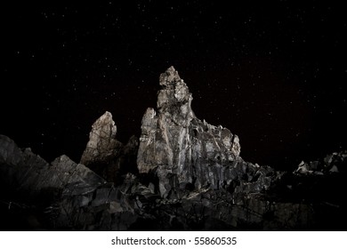 sharp rocks and starry sky