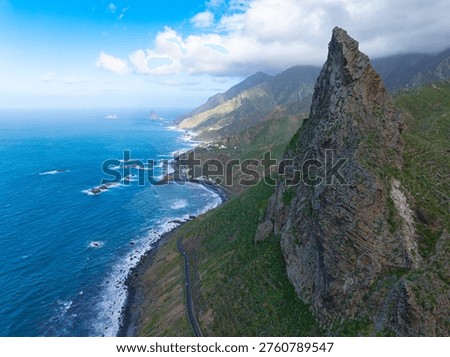  The sharp Roque de Las Animas cliff in Anaga Rural Park, northern Tenerife. Canary Islands.