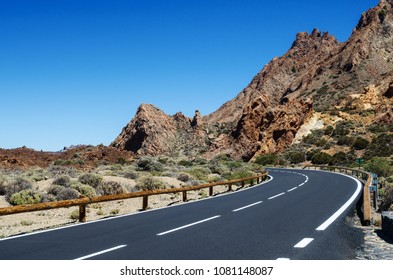 Sharp turn of the mountain road. Teide National Park, Tenerife, Canary Islands, Spain.