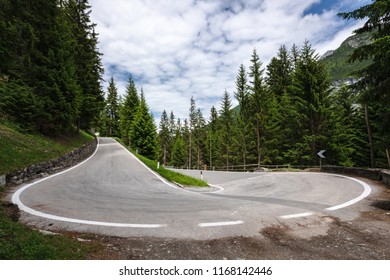 Sharp Turn Of The Road On A Serpentine In The Mountains.