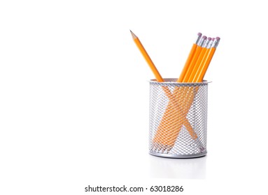 Sharpened HB Pencil In A Holder On A White Background.