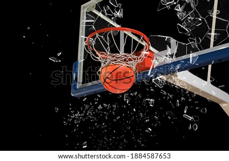 Shattered backboard.Basketball concept on dark background