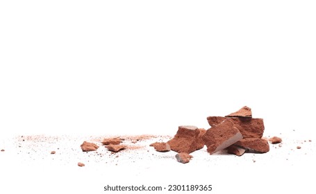 Shattered, broken tiles isolated on white background