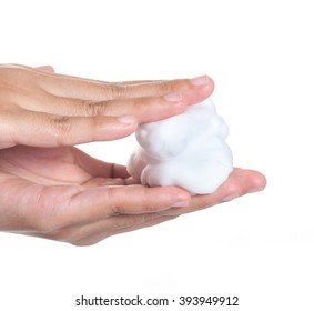 Shave foam (cream) on woman's hands - Shutterstock ID 393949912