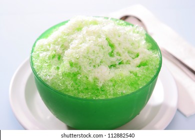 Shave Ice With Cream Soda Flavor And Condensed Milk.