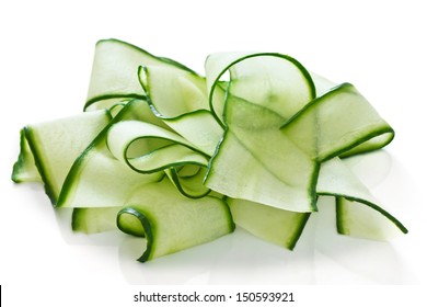 Shaved Cucumber Strips On White