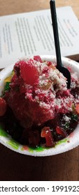 Shaved Ice With Sweet Colours, Shaved Snow, Shaved Ice On Stand Table