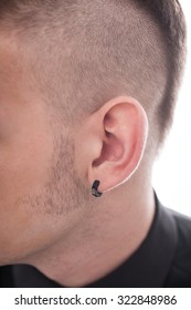 Shaven Head And The Ear With The Piercing Of A Young Man