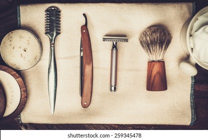 Shaving accessories on a luxury wooden background  - Powered by Shutterstock