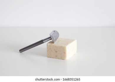 Shaving Kit In A Zero Waste Bathroom. Safety Razor And Shaving Soap Bar.