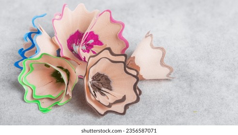 shavings of colored pencils blue, brown, red. - Powered by Shutterstock