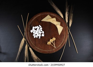 Shavuot Table, With Cheese Platter And Wheat Stalks, Jewish Holiday Of Wheat Harvest