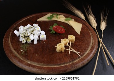 Shavuot Table, With Cheese Platter And Wheat Stalks, Jewish Holiday Of Wheat Harvest