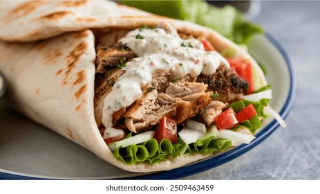 Shawarma : Marinated meat, usually chicken or lamb, slow-cooked on a vertical spit, then shaved off and served in pita or flatbread with fresh veggies, tahini, or garlic sauce.