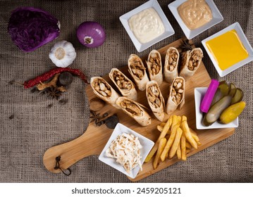 Shawarma meal, shawarma, Jordanian food, French fries