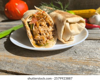 Shawarma en un plato en un plato blanco. Fotos en alta calidad