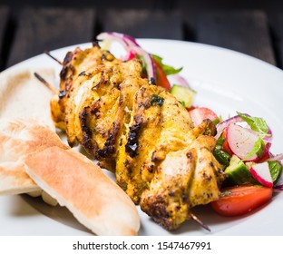 Shawarma Skewer Chicken Breast Yoghurt Salad Pitta Bread Fattoush Salad