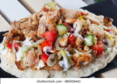 Shawarma Still Life On A Plate Meat Chicken Cabbage Carrot Onion Pepper Isolated White Background Pita