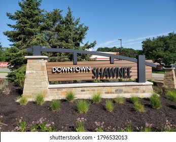 Shawnee, Kansas / USA - August 4 2020: Sign For DOWNTOWN SHAWNEE In Johnson County