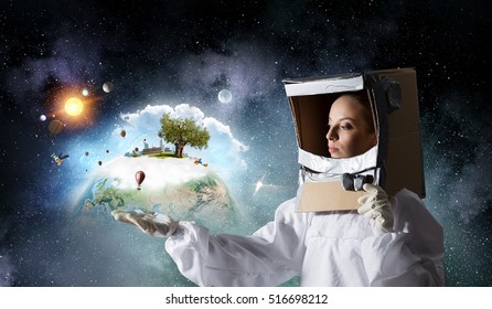 She dreams to explore space . Mixed media