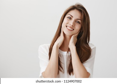 She Wants Boyfriend To Make Her Massage Portrait Of Charming Caucasian Girl Tilting And Smiling She Wants Boyfriend To Make Her Massage Portrait Of Charming Caucasian Girl Tilting And Smiling