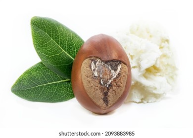 Shea Nuts, With Leaves And Shea Butter On The Side