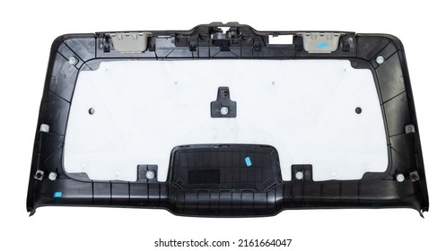 Sheathing Of A Car Body Part - Trunk Made Of Black Plastic On A White Isolated Background In A Photo Studio For Replacement Or Sale In A Workshop.