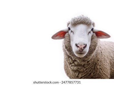 sheep close up profile isolated on white background