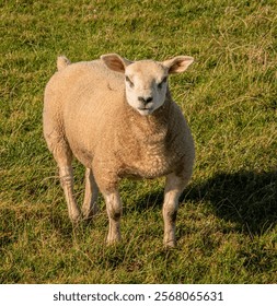 Sheep staring into the camera in a field at Sandness, Shetland, 