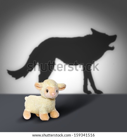 Sheep and wolf shadow. Contept graphic. 