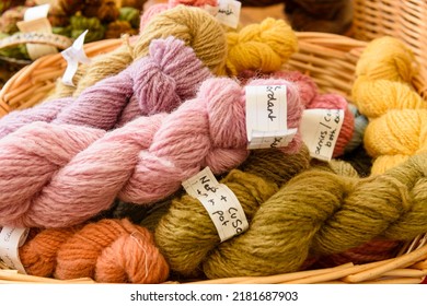 Sheep Wool Dyed Using Natural Dyes In A Basket.