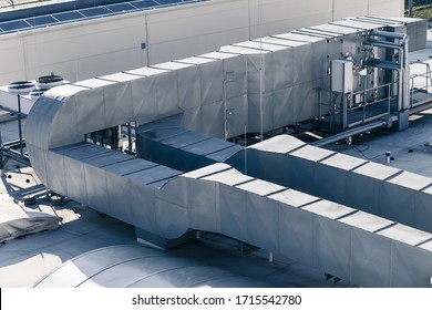 Sheet Metal Of Industrial Air Conditioning On The Roof.