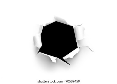 Sheet of paper with a round hole with black background inside