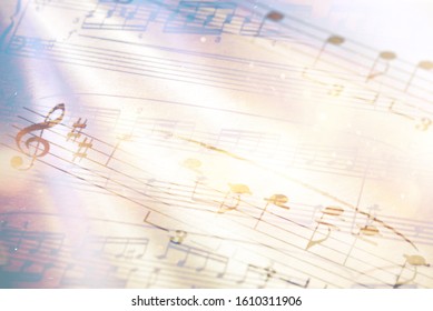 Sheets With Music Notes With Abstract Light