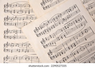 Sheets of paper with different notes as background, top view