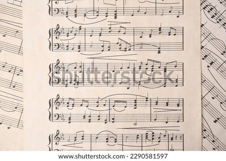 Sheets of paper with different notes as background, top view