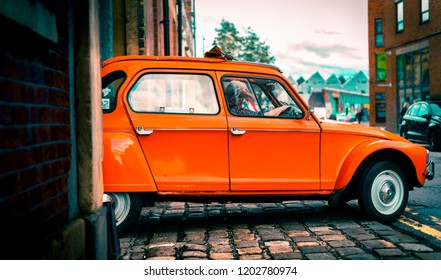 Sheffield, England - 13th October, 2018: A Citroën Dyane Leaves A Parking Garage Driven By An Old Woman In Sheffield, UK