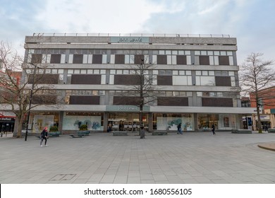 Sheffield, England - March 21, 2020: John Lewis Store in Sheffield during the Coronavirus COVID-19 Outbreak, the day after the British government ordered all pubs, gyms and restaurants to close.