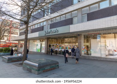 Sheffield, South Yorkshire, England - April 12 2021: People read the messages left on the John lewis store doors in Sheffield after it was announced that the store will not re-open. 