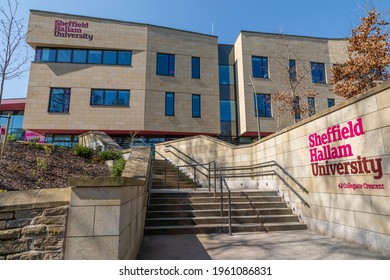 Sheffield, South Yorkshire, England - April 19 2021: Sheffield Hallam University Collegiate Campus Buildings 