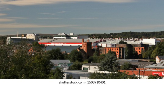 Sheffield, South Yorkshire, September 5 2019, The Sheffield United Football Stadium From The Hill Above The Station In Bright Sunshine.