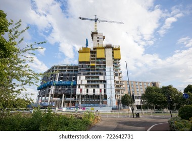 SHEFFIELD, SOUTH YORKSHIRE/UK - JULY 9 2017: Student Housing Under Construction On The Corner Of St Mary's Gate And Bramall Lane, Aimed Particularly At The Chinese Student Population